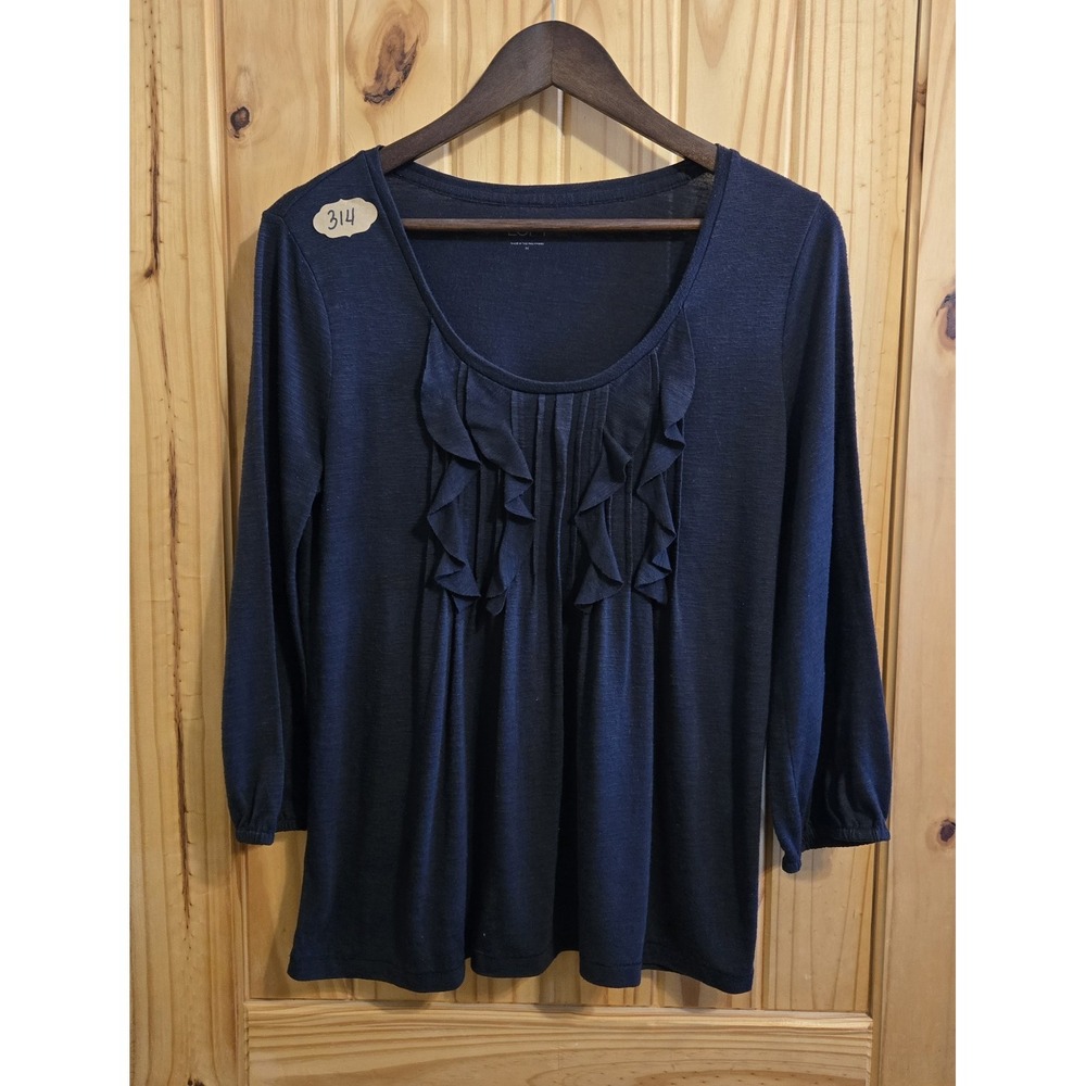 Ann Taylor Loft Women's Grey Pullover Top Size M Ruffle Long Sleeve Peasant Boho